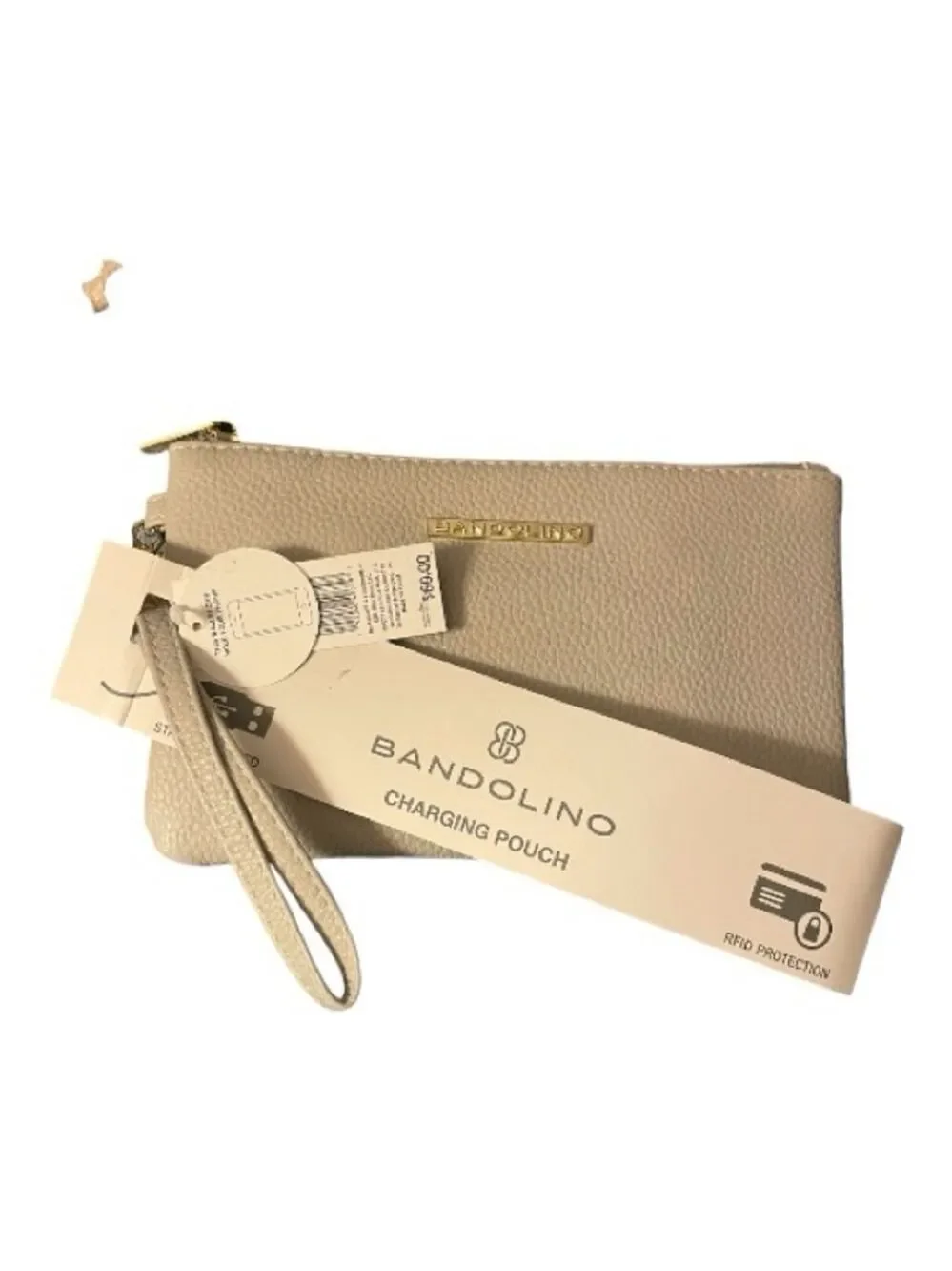 Bandolino Beige Wristlet Charging Pouch Clutch, USB Power Bank for Phone, NWT